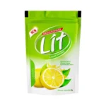 Lemon-scented liquid dish cleaner.