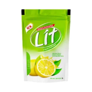 Lemon-scented liquid dish cleaner.