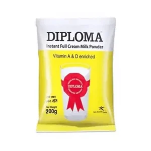 Diploma instant full cream milk powder 200gm convenient size.