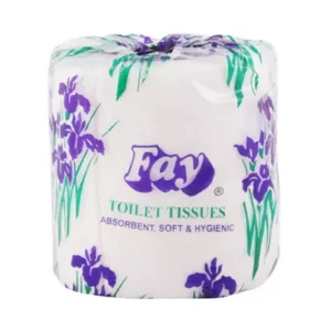 White toilet tissue with high sheet count for long use.