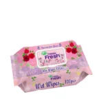 Rose-scented wet wipes for fresh and clean feeling.