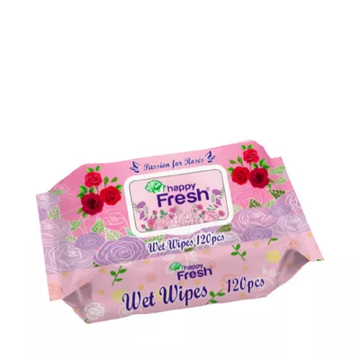Rose-scented wet wipes for fresh and clean feeling.