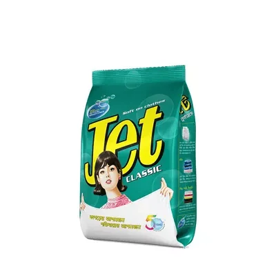 Jet classic detergent poly pack 200gm convenient packaging.