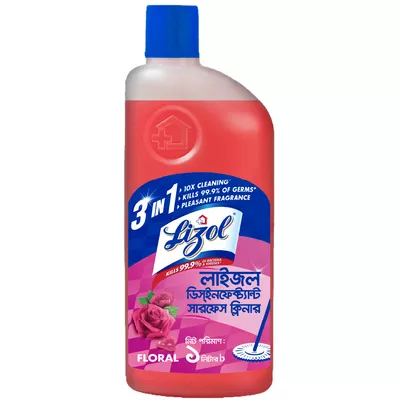 Floral disinfectant floor cleaner for germ-free surfaces.