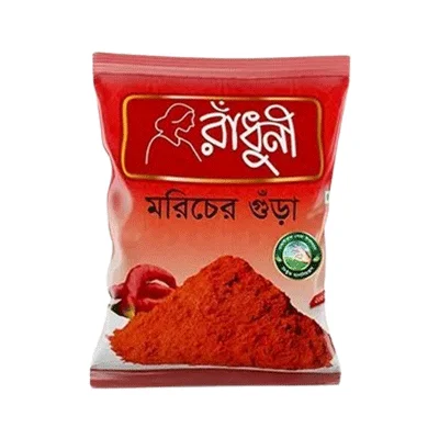 Radhuni ground chili powder 100gm regular size.