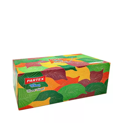 Boxed 2-ply hand towel tissues for convenient use.
