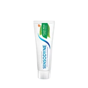 Travel-size fresh mint toothpaste.