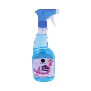 Blue formula glass cleaner for crystal clear windows.