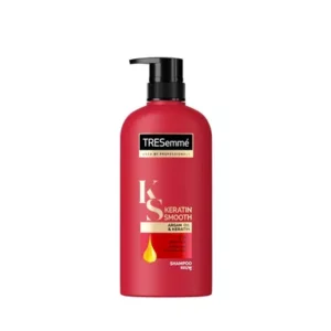 Keratin smooth shampoo for frizz-free hair.